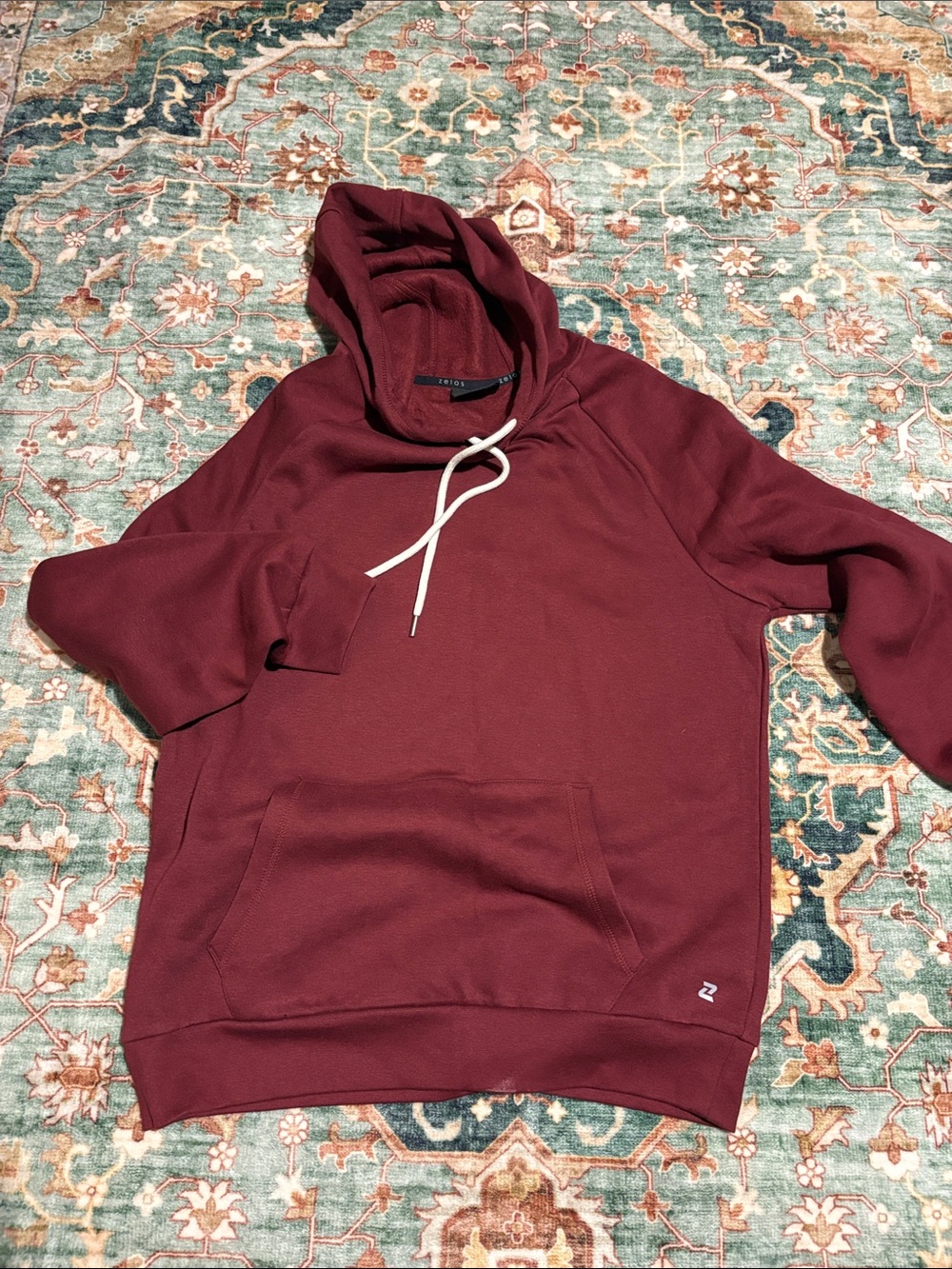 ZELOS Men's Maroon Hooded Pullover with Contrast Drawcord